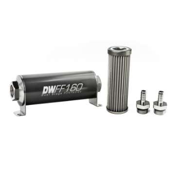 Picture of DeatschWerks Stainless Steel 3-8in 40 Micron Universal Inline Fuel Filter Housing Kit 160mm