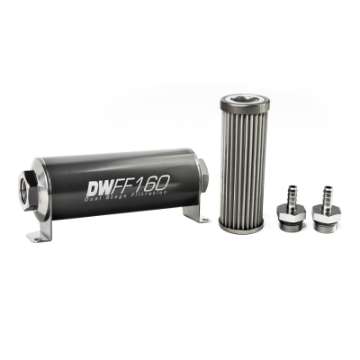 Picture of DeatschWerks Stainless Steel 5-16in 40 Micron Universal Inline Fuel Filter Housing Kit 160mm