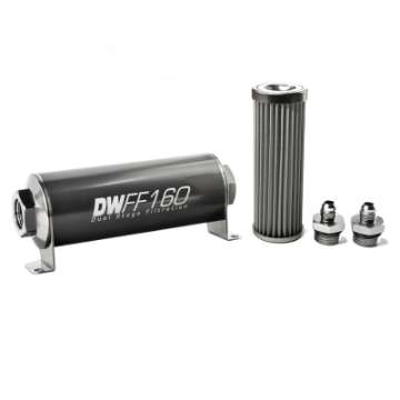 Picture of DeatschWerks Stainless Steel 6AN 40 Micron Universal Inline Fuel Filter Housing Kit 160mm