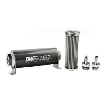 Picture of DeatschWerks Stainless Steel 3-8in 100 Micron Universal Inline Fuel Filter Housing Kit 160mm