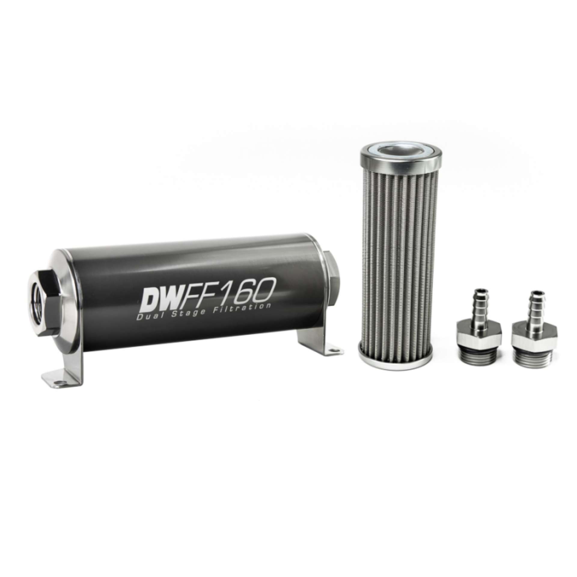 Picture of DeatschWerks Stainless Steel 5-16in 100 Micron Universal Inline Fuel Filter Housing Kit 160mm