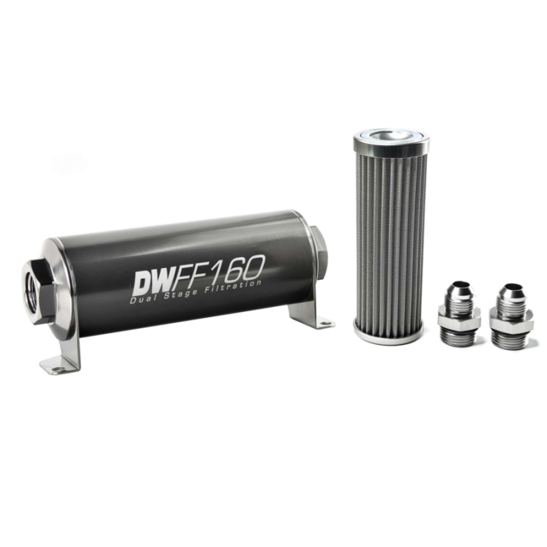 Picture of DeatschWerks Stainless Steel 8AN 100 Micron Universal Inline Fuel Filter Housing Kit 160mm