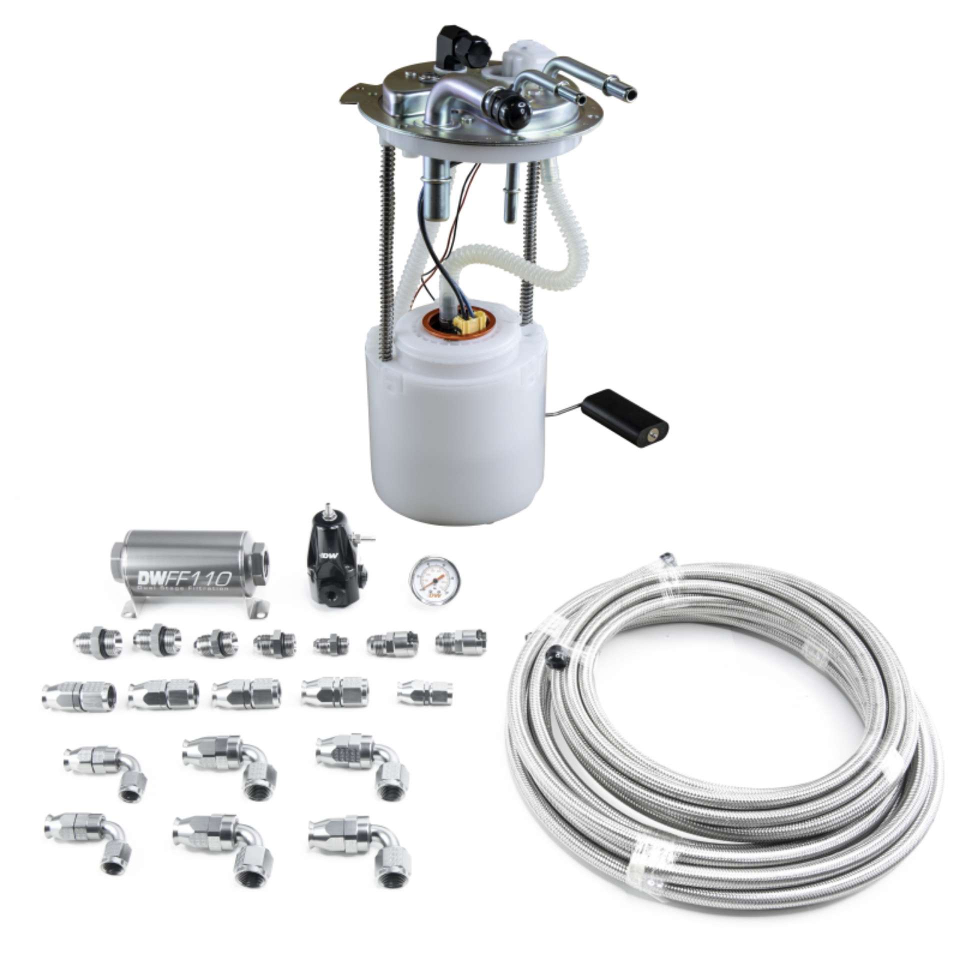 Picture of DeatschWerks 05-19 Yukon-Tahoe-Suburban DW400 Pump Module and Return SS PTFE Plumbing Kit