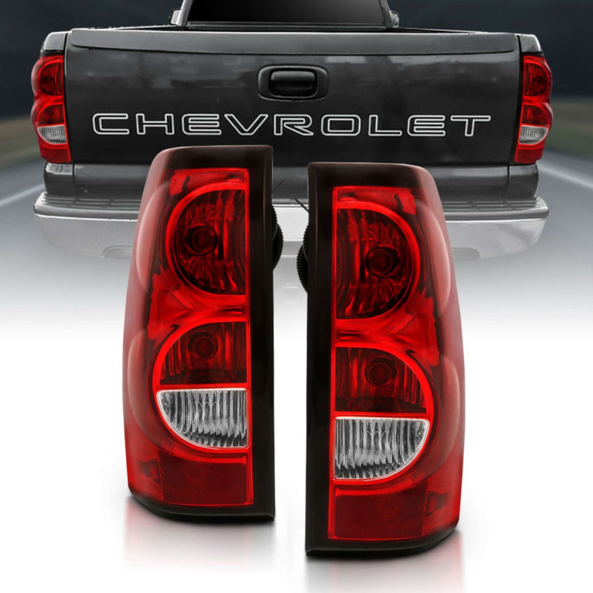 Picture of ANZO 2004-2007 Chevy Silverado Taillight Red-Clear Lens w-Black Trim OE Replacement