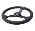 Picture of NRG Sport Steering Wheel 350mm - 1-5in Deep Black Leather Black Stitch w-Matte Black Solid Spokes