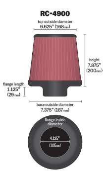 Picture of K&N Universal Air Filter Round Tapered 7-375in Base OD - 6-625in Top OD - 7-875in Height