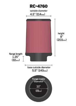 Picture of K&N Universal Chrome Filter 3 1-2 inch FLG - 5 1-2 inch Bottom - 4 1-2 inch Top - 8 inch Height