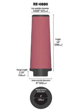 Picture of K&N Universal Rubber Filter 4inch FLG - 6inch OD-B - 4-5-8inch OD-T - 14inch H