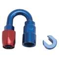 Picture of Russell Performance 3-8in SAE Quick Disc Female to -6 Hose Red-Blue 180 Degree Hose End