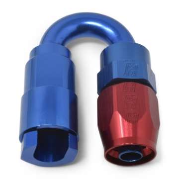 Picture of Russell Performance 3-8in SAE Quick Disc Female to -6 Hose Red-Blue 180 Degree Hose End