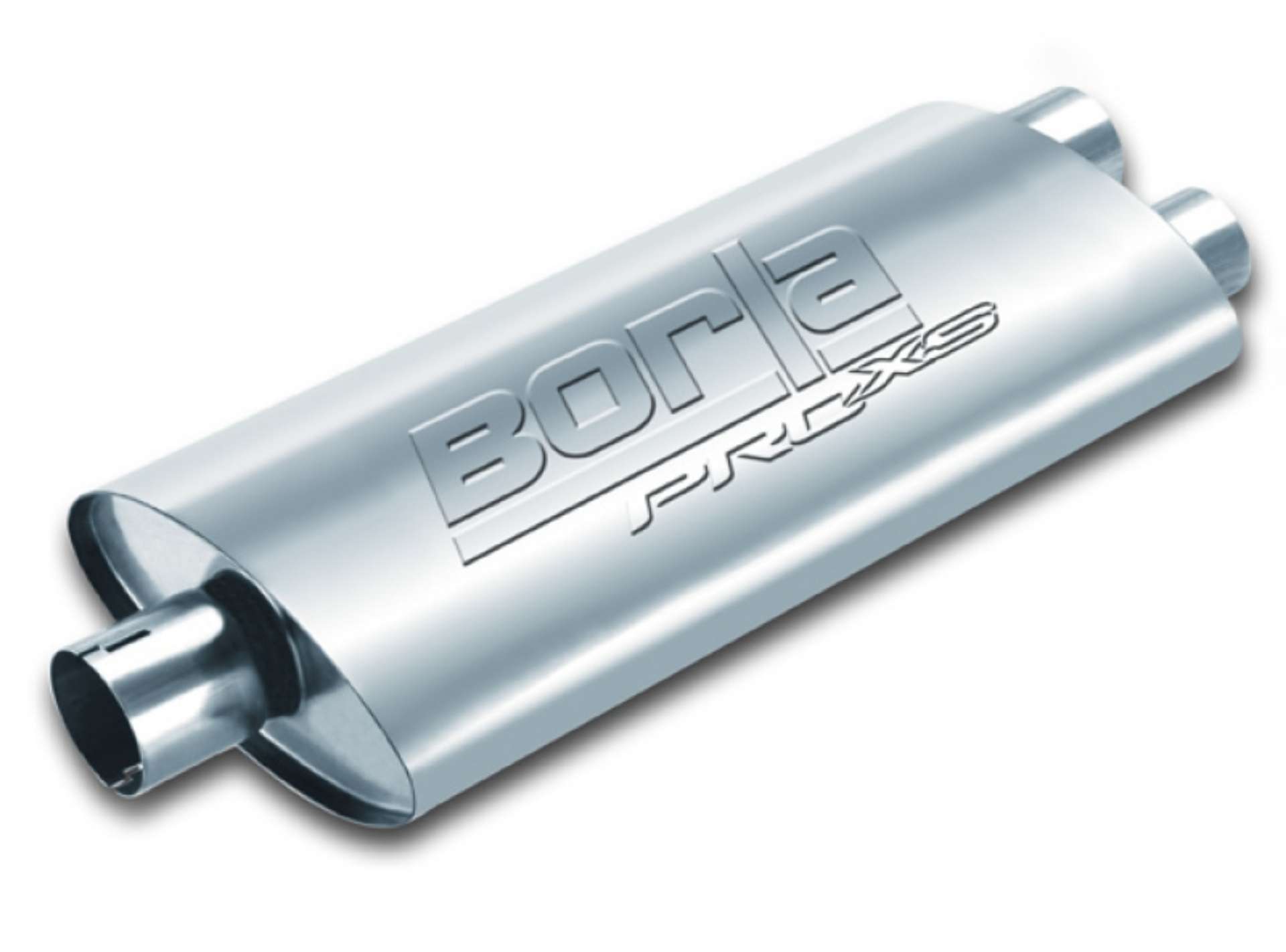 Picture of Borla Universal Center-Dual Oval 3in In - 2-5in Out 19in x 4in x 9-5in Notched PRO-XS Muffler