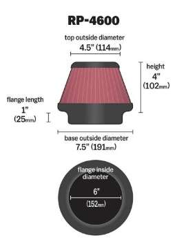 Picture of K&N Universal Round Tapered Carbon Fiber Air Filter 6in Flg ID Centered-7-5in B OD-4-5in T OD-4in H