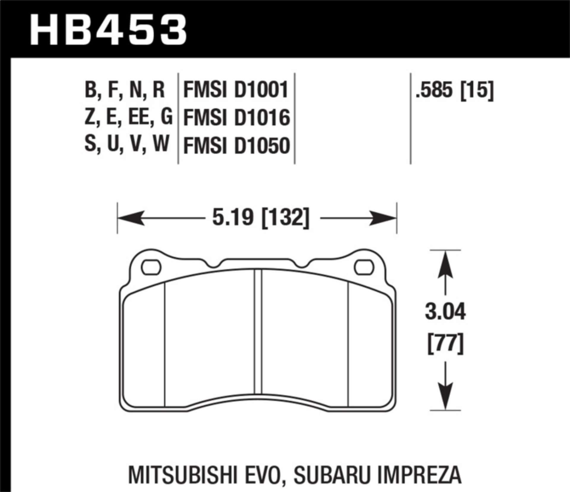 Picture of Hawk Street 5-0 Front Brake Pad Brembo 03-06 Evo - 04-14 STI - 09-10 Evo - 09-10 Genesis - 04-08 TL