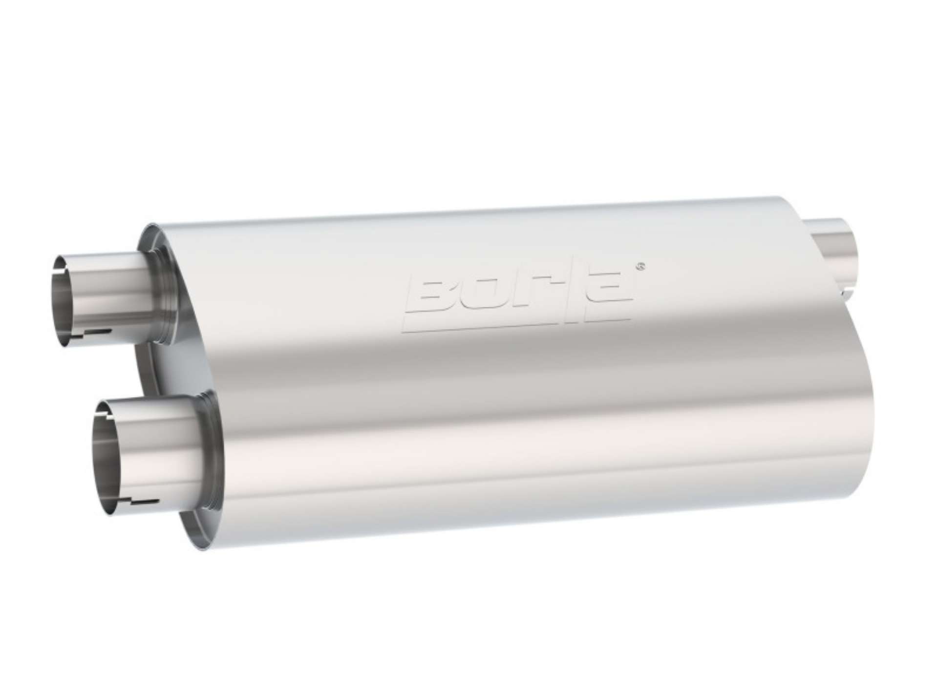 Picture of Borla Universal Pro-XS Muffler Oval 3in Inlet- 2-5in Dual Outlet Transverse Flow Notched Muffler