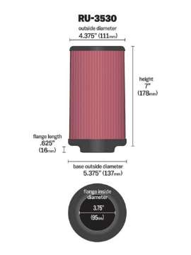 Picture of K&N Universal Rubber Filter 3-75in FLG x 5-375in Base x 5-375in Top x 7in Height