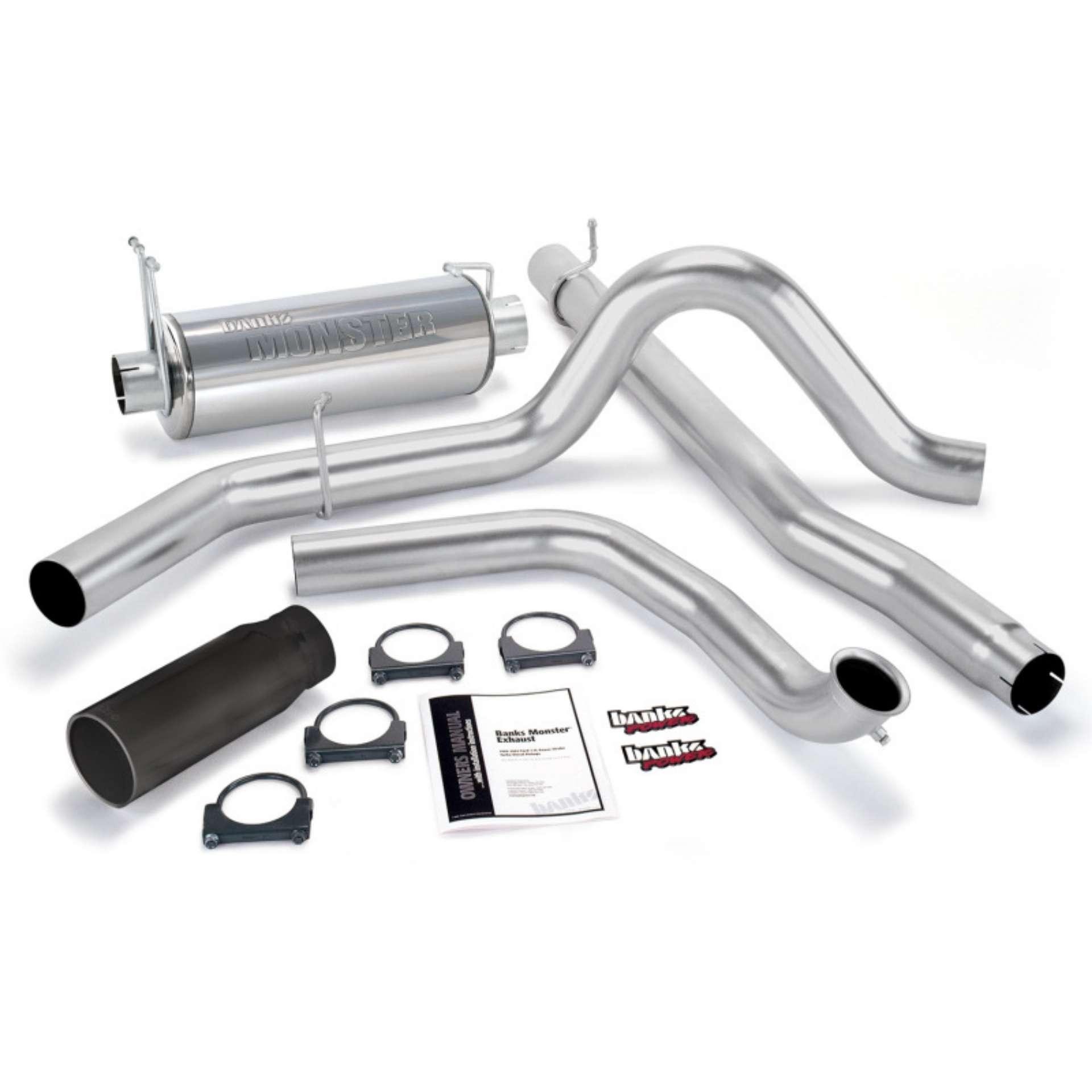 Picture of Banks Power 99 Ford 7-3L Truck w-Cat Conv Monster Exhaust System - SS Single Exhaust w- Black Tip