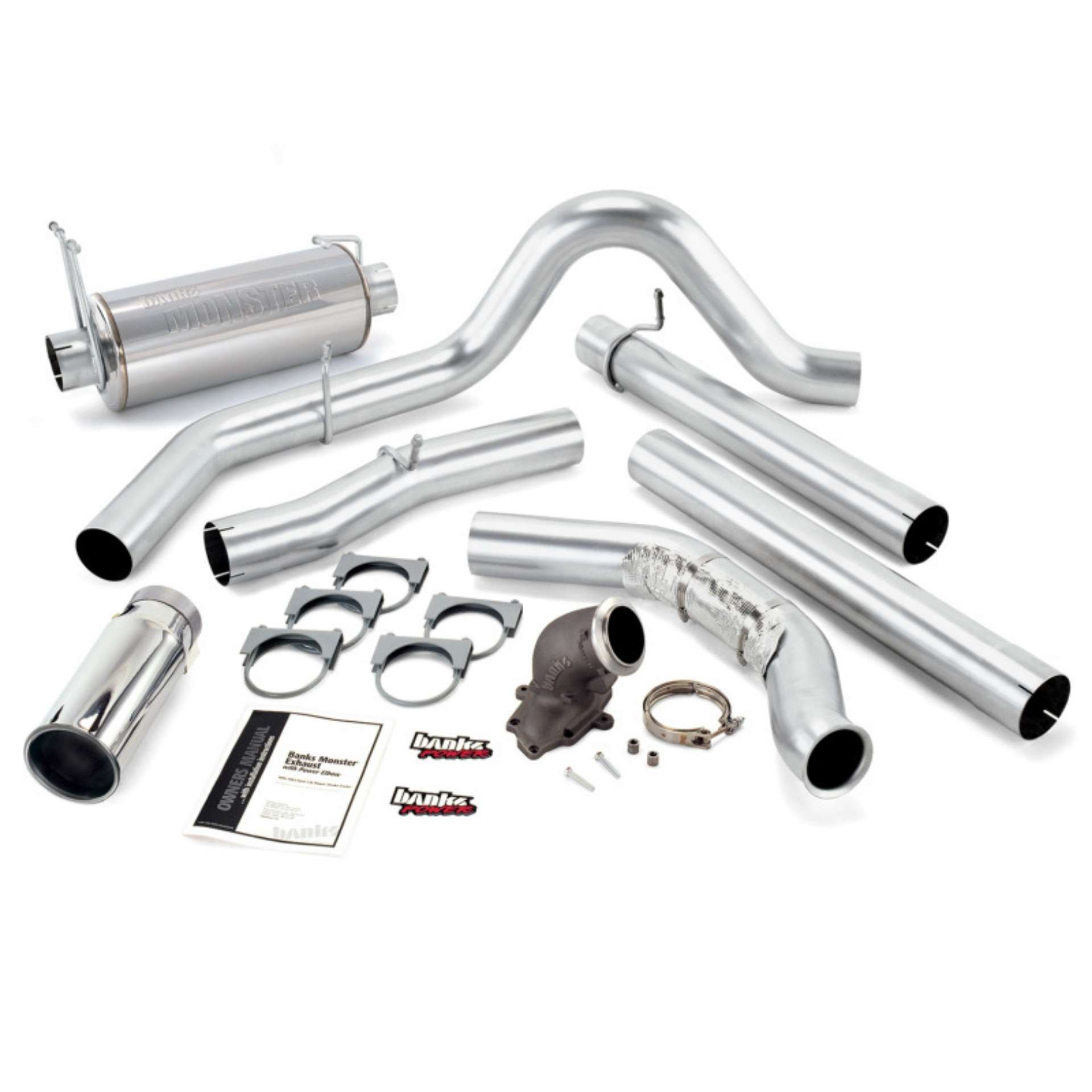 Picture of Banks Power 99 Ford 7-3L Cat Monster Exhaust w- Power Elbow - SS Single Exhaust w- Chrome Tip