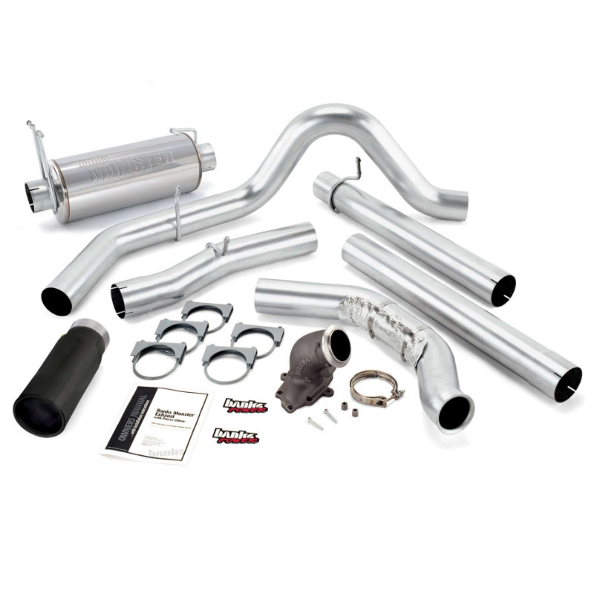 Picture of Banks Power 99 Ford 7-3L w-Cat Conv Monster Exhaust w- Power Elbow - SS Single Exhaust w- Black Tip