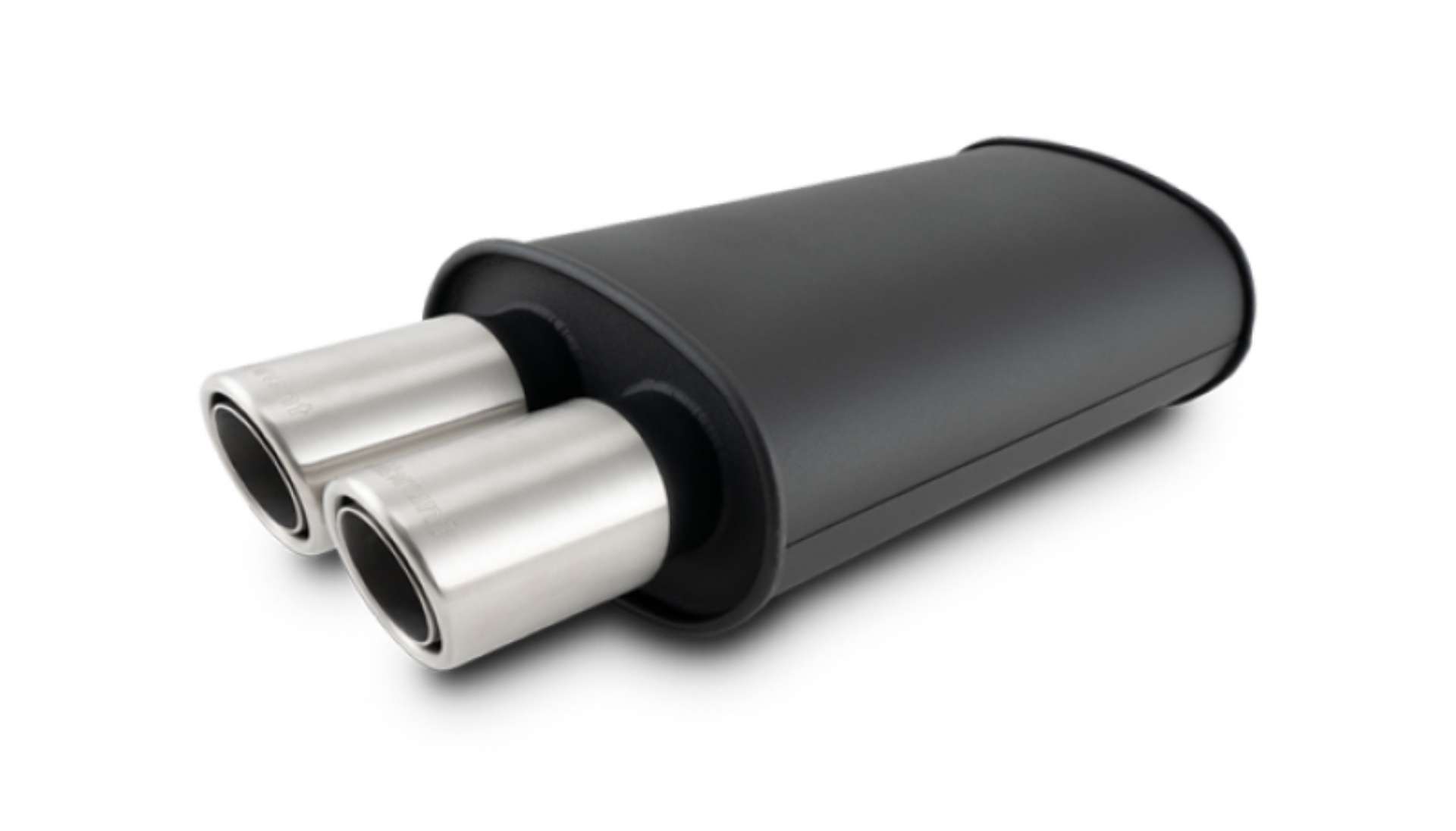 Picture of Vibrant STREETPOWER Blk Oval Muffler w-Dual Center Tip 3in Inlet ID 3in Tip OD 9in x 5in x 15in