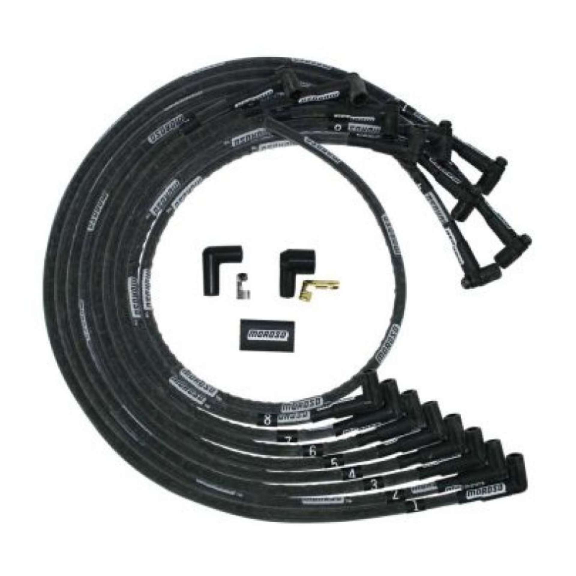 Picture of Moroso Small Block Chevy Under Header HEI 90 Sleeved Degree Mag Tune Ignition Wire Set - Black