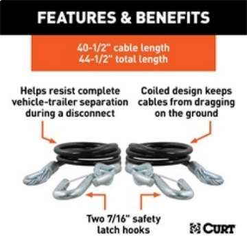 Picture of RockJock Curt Towing Safety Cable Kit 44 1-2in Long w- 2 Snap Hooks 5000lbs 2-Pack