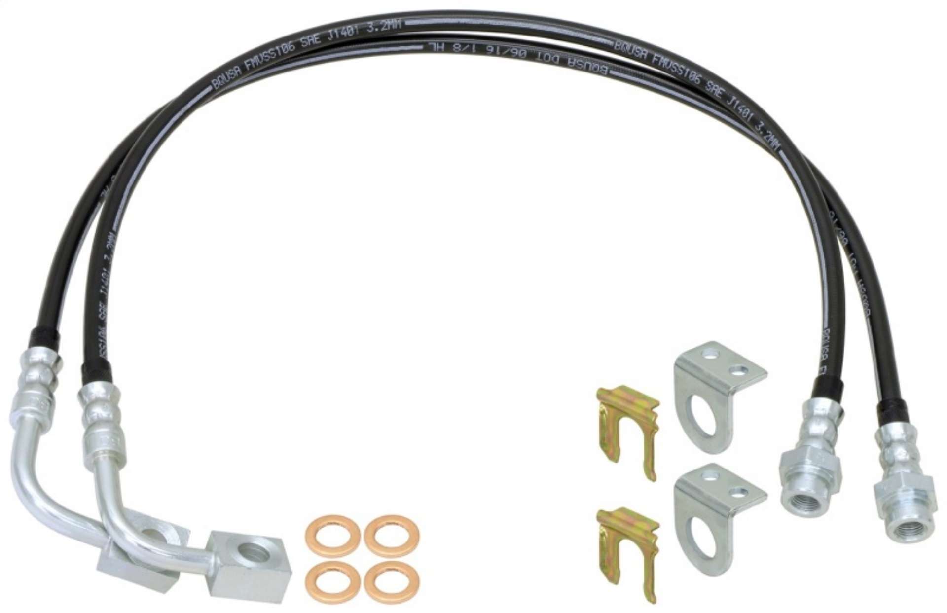 Picture of RockJock 2014+ JK Braided Brake Hose Kit Front 35in Long w- Single Groove End Hoses