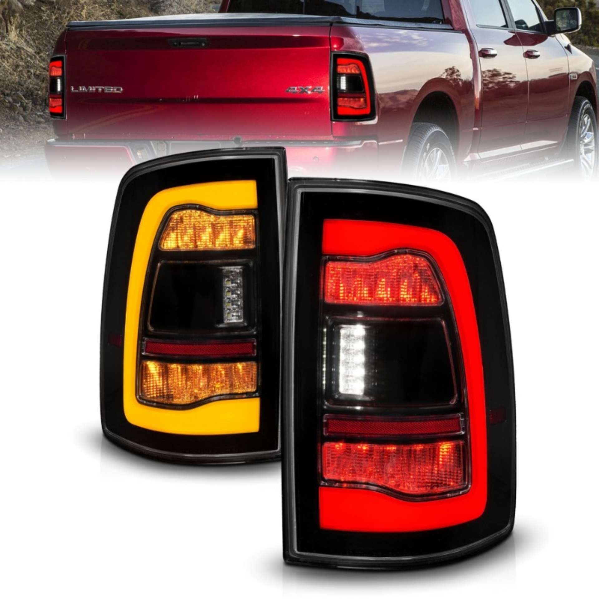 Picture of ANZO 09-18 Dodge Ram 1500 Sequential LED Taillights Smoke Black w-Switchback Amber Signal