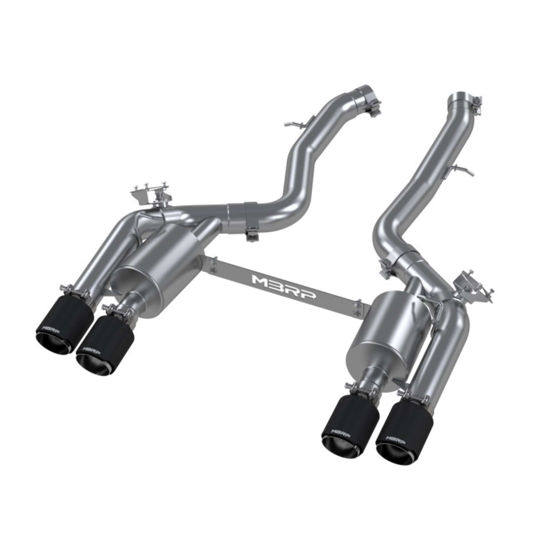 Picture of MBRP 18-22 BMW M2 Competition 3-0L T304 SS 3in Resonator-Back Exhaust Quad Rear w- Carbon Fiber Tips