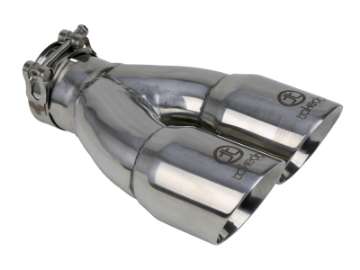 Picture of aFe Takeda 2-5in 304 Stainless Steel Clamp-on Exhaust Tip 2-5in Inlet 3in Dual Outlet - Polished