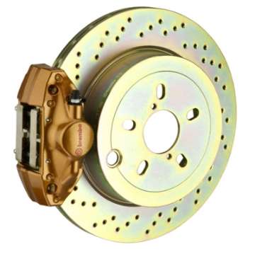 Picture of Brembo 02-07 Impreza- wRX GD-GG Rear GT BBK 2 Piston Cast 2pc 316 x20 1pc Rotor Drilled - Gold