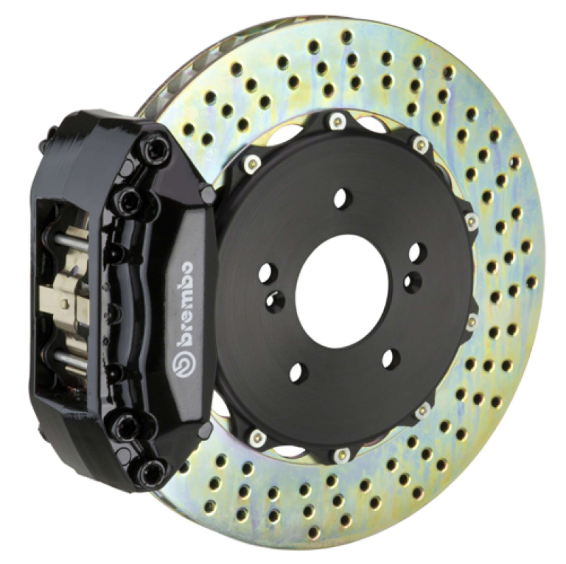 Picture of Brembo 92-98 318i-325i Excl- xDrive Front GT BBK 4 Piston Cast 2pc 320x28 2pc Rotor Drilled-Black