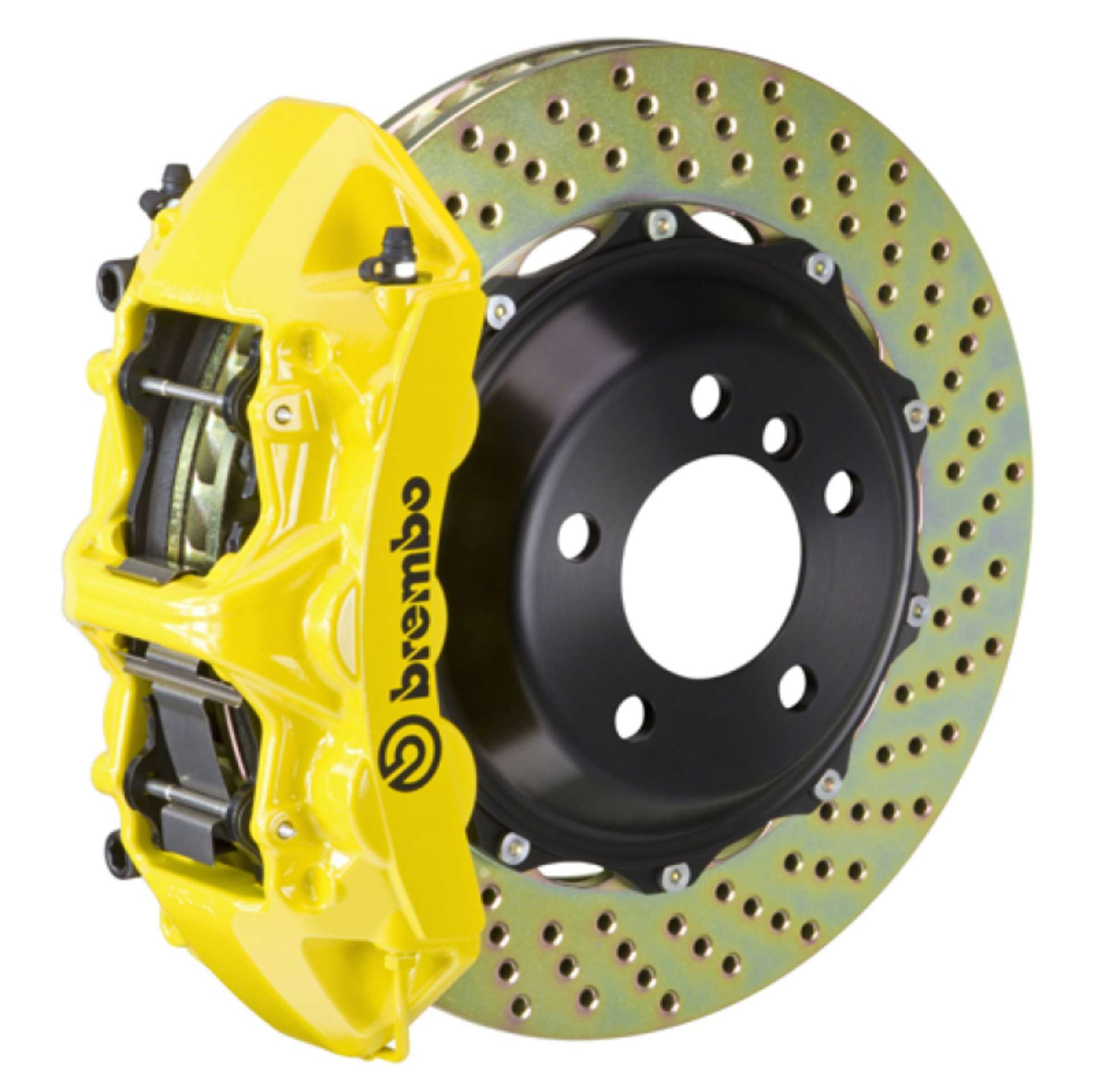 Picture of Brembo 95-99 M3 Front GT BBK 6 Piston Cast 355x32 2pc Rotor Drilled- Yellow