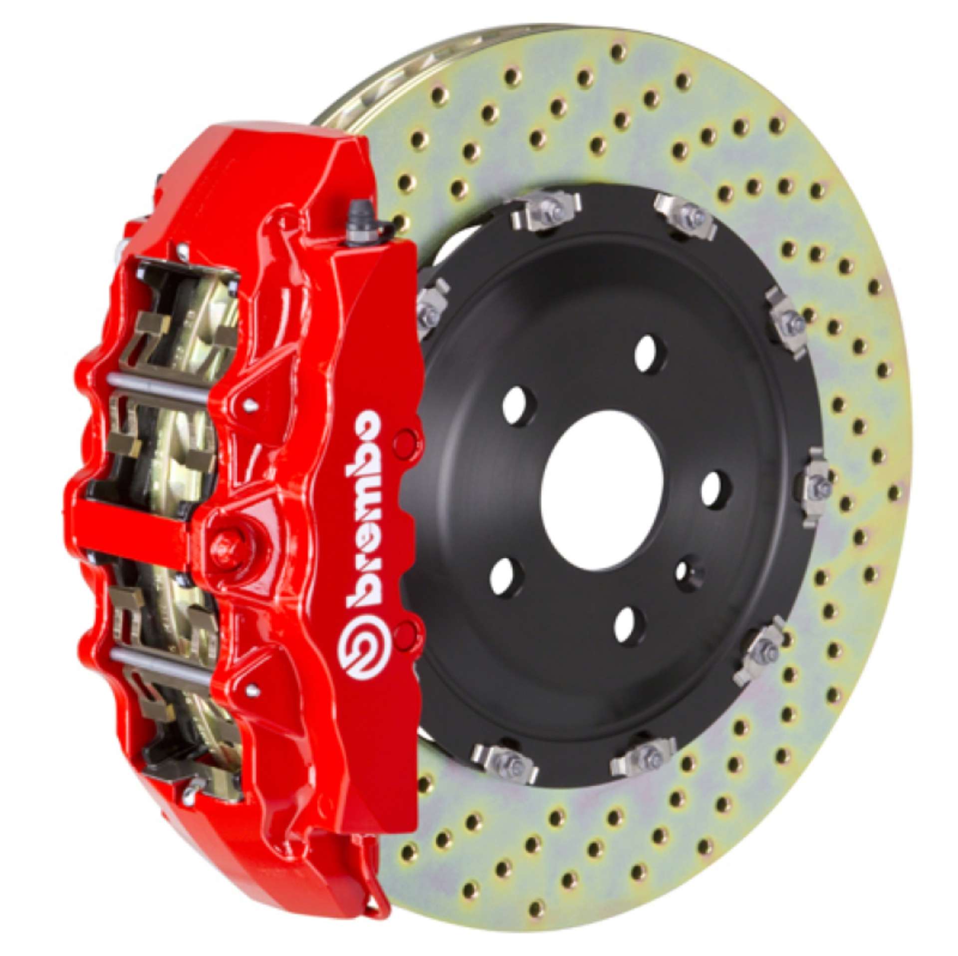 Picture of Brembo 16+ XF Front GT BBK 6 Piston Cast 380x34 2pc Rotor Drilled-Red