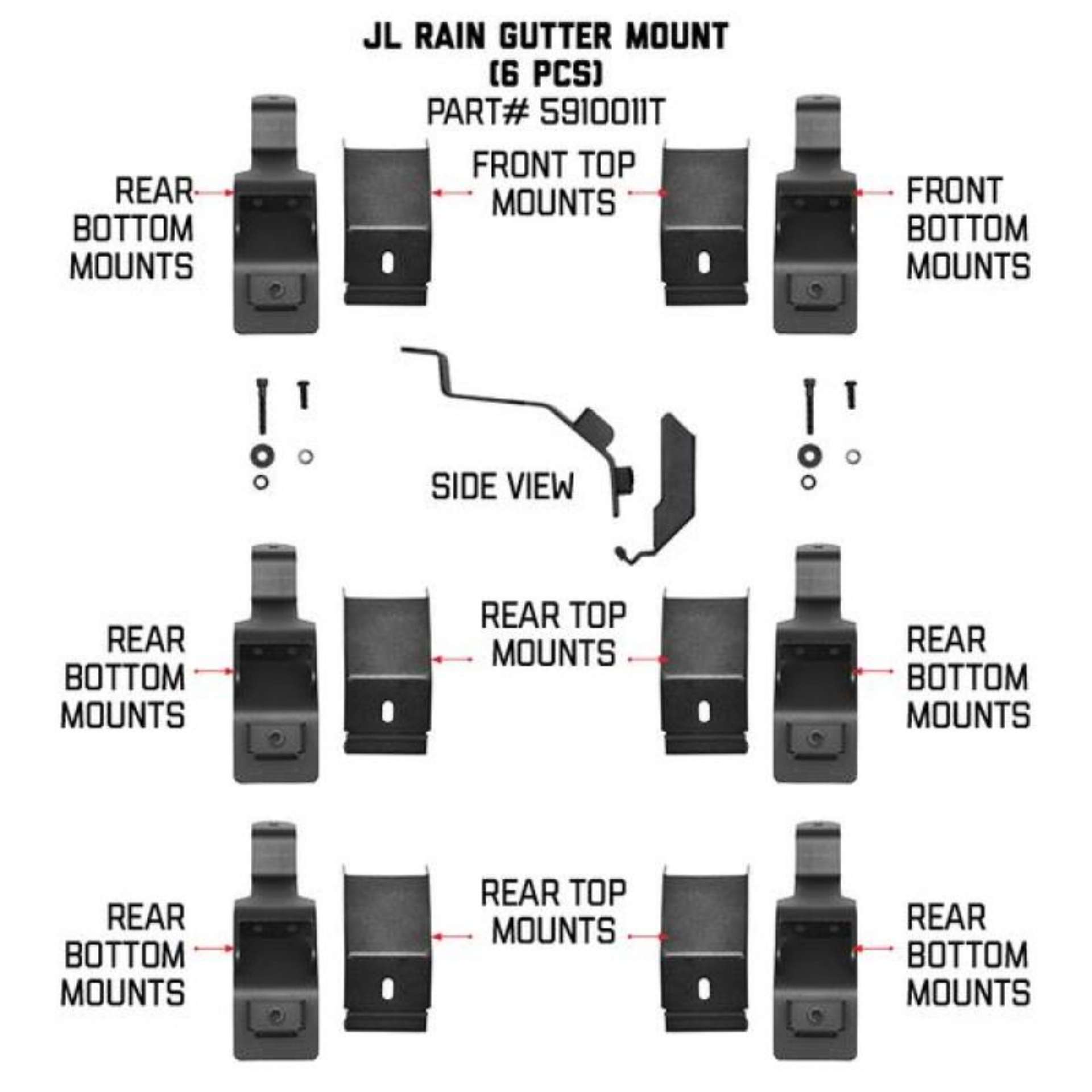 Picture of Go Rhino 6pc Rain Gutter Mounting Kit for SRM Rack