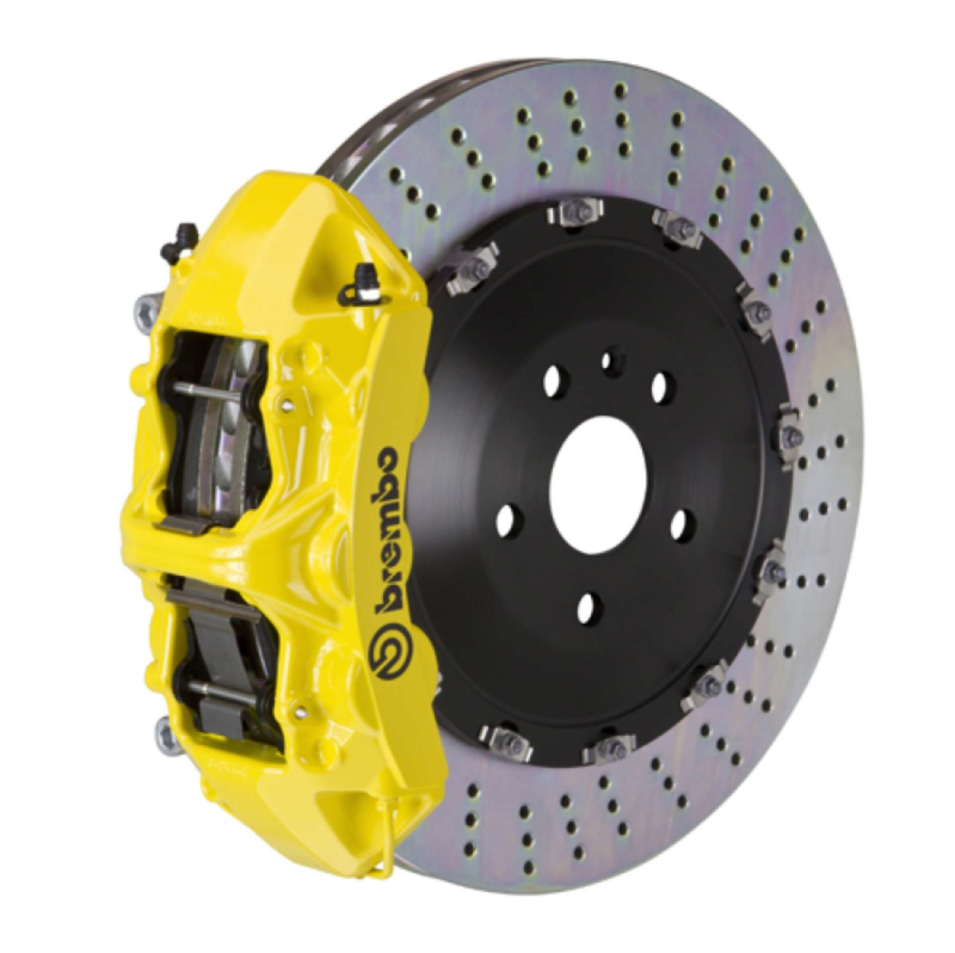 Picture of Brembo 01-04 Murcielago L147 Front GT BBK 6 Piston Cast 405x34 2pc Rotor Drilled- Yellow