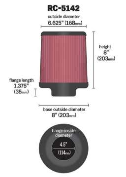 Picture of K&N Universal Clamp-On Air Filter inch FLG 4-5inch Base 4 inch Top 4-1-2in FLG 8in Base