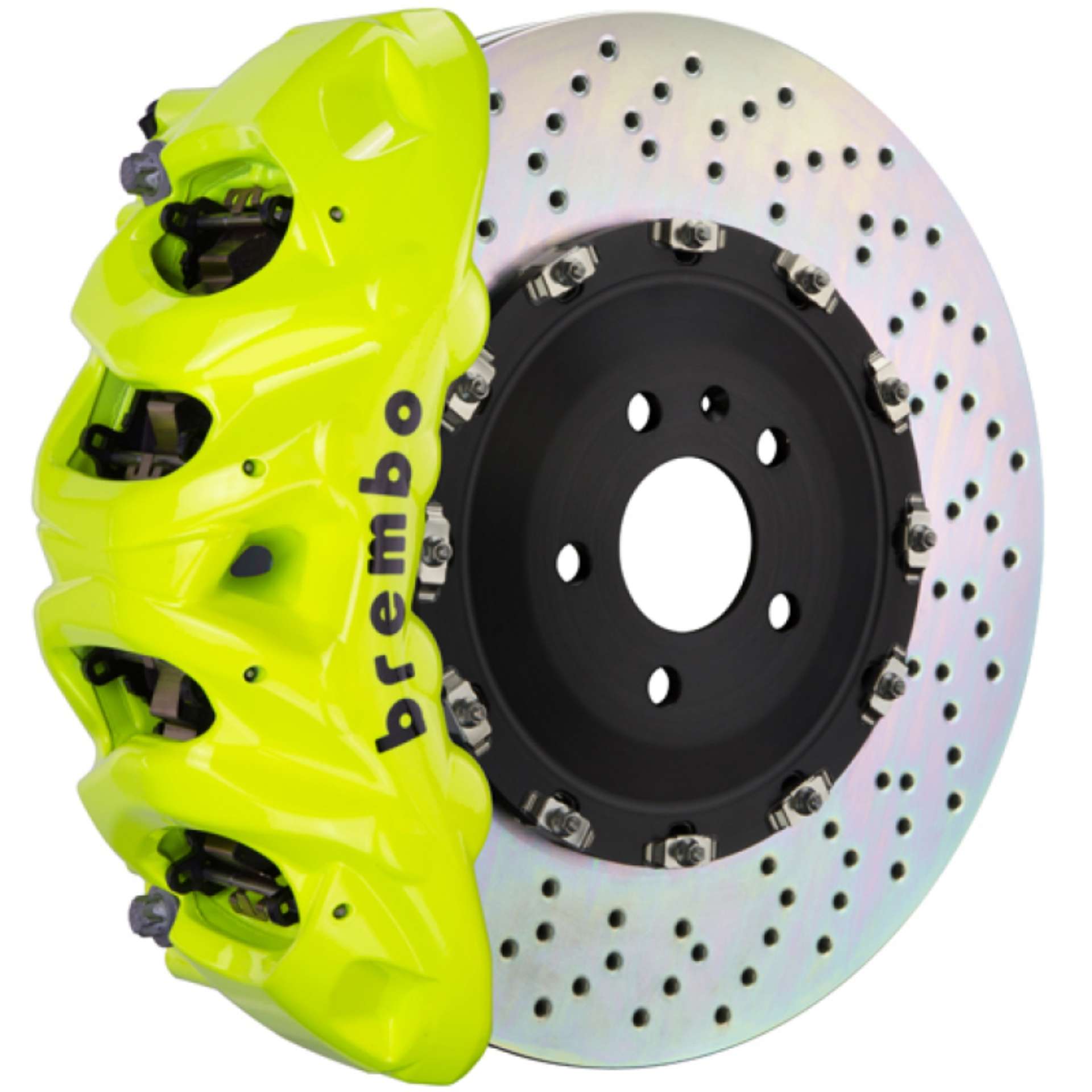 Picture of Brembo 16+ Q7 4M-19+ Q8 4M Front GT BBK 8 Piston Cast 412x38 2pc Rotor Drilled- Fluo- Yellow