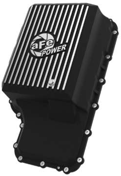 Picture of aFe 20-21 Ford Truck w- 10R140 Transmission Pan Black POWER Street Series w- Machined Fins