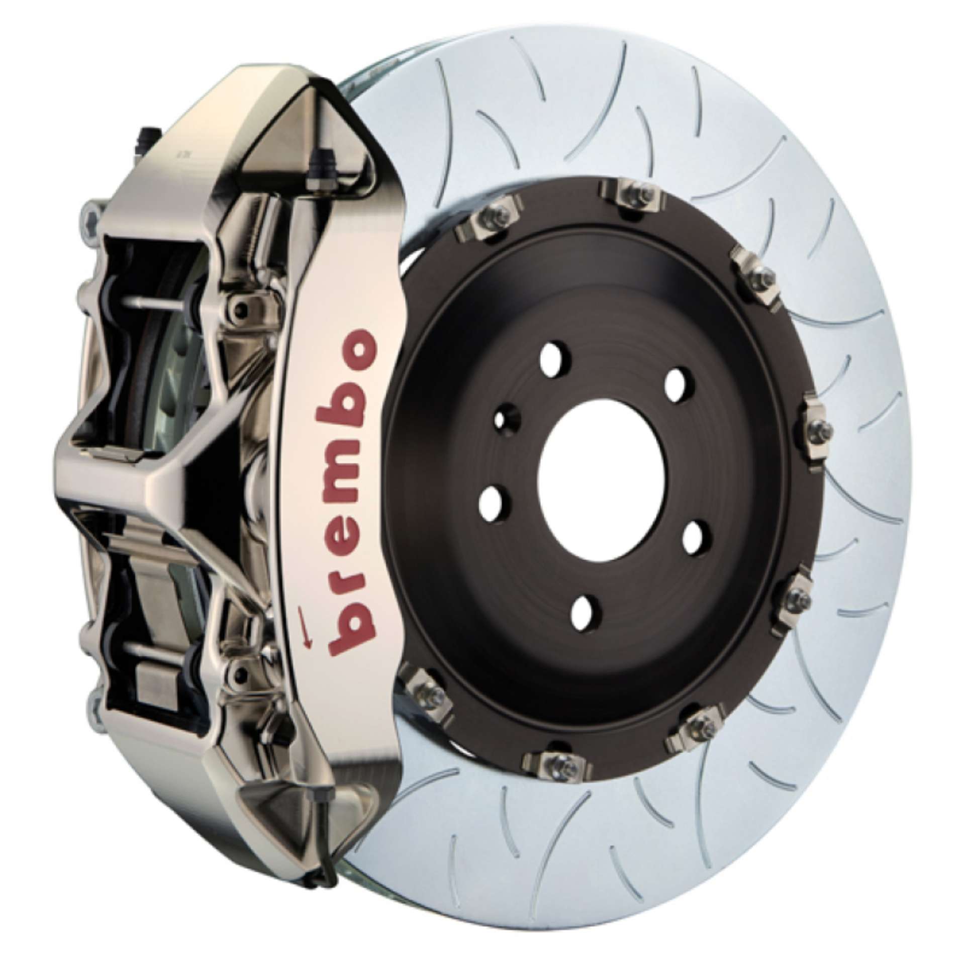 Picture of Brembo 06-13 S350 Front GTR BBK 6 Piston Billet 405x34 2pc Rotor Slotted Type3-Nickel