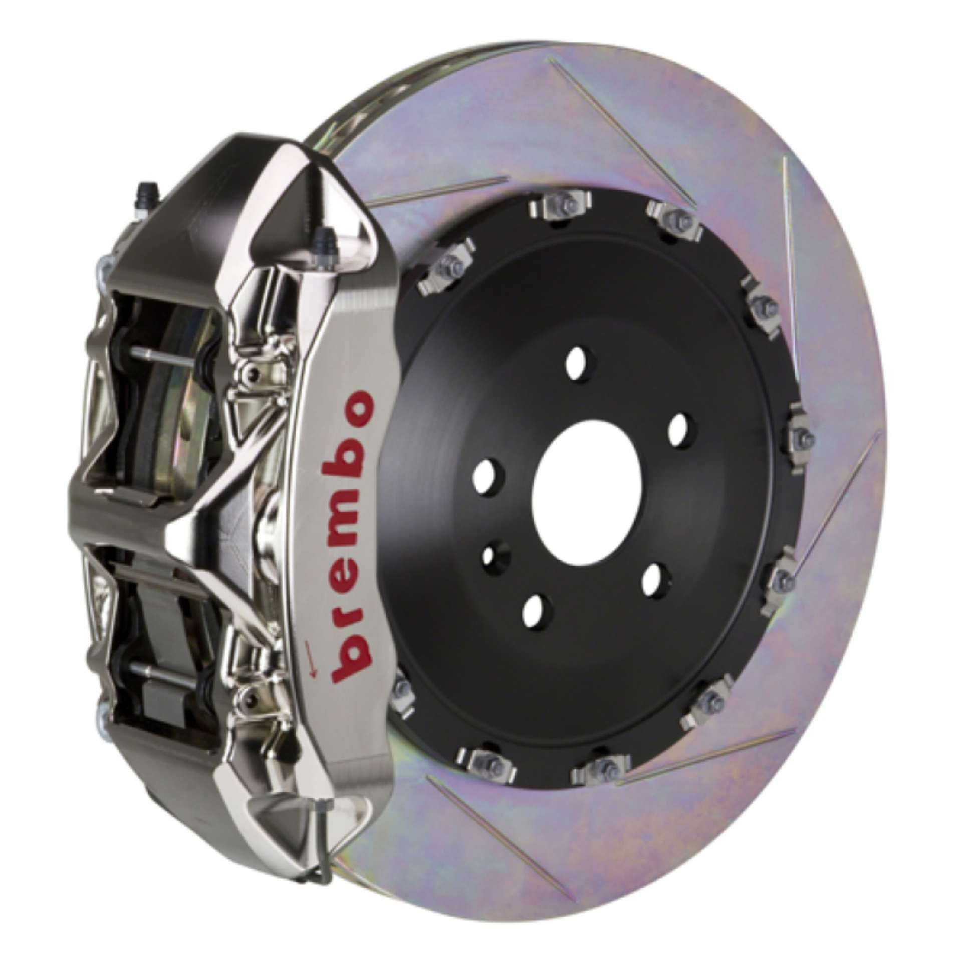 Picture of Brembo 06-13 S350 Front GTR BBK 6 Piston Billet 405x34 2pc Rotor Slotted Type1-Nickel