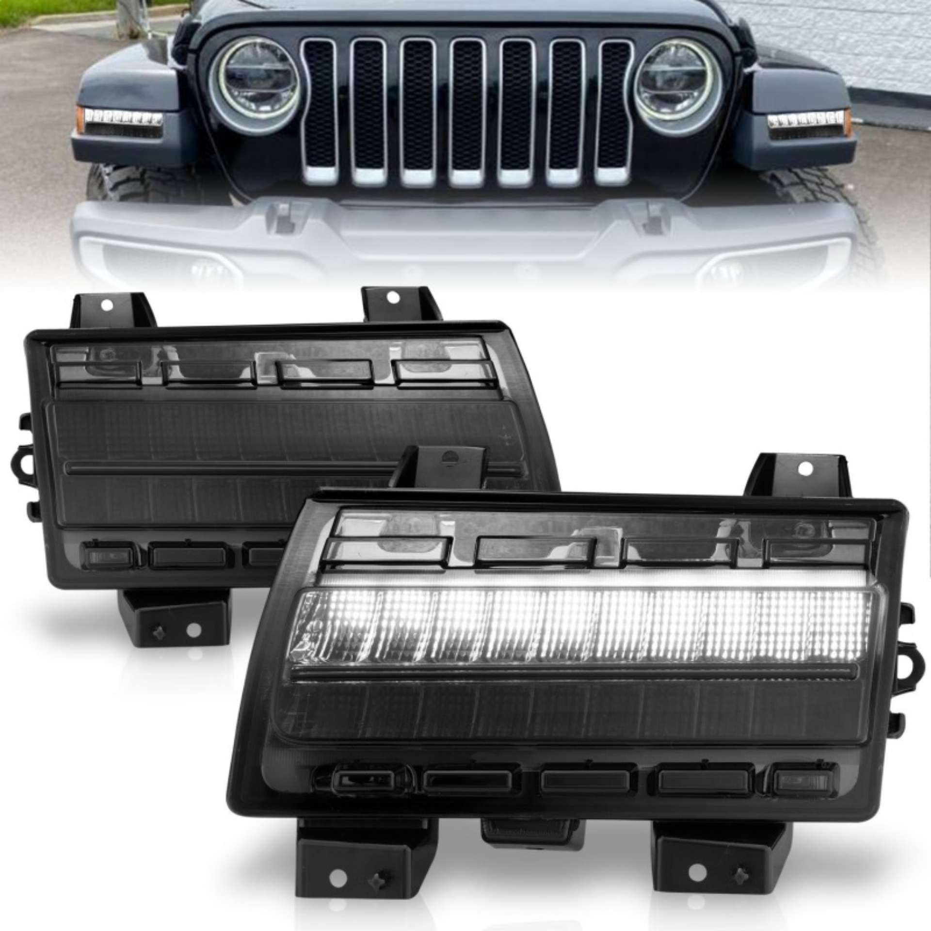 Picture of ANZO Wrangler 18-21-Gladiator 20+ LED Side Marker Lights Smoke w Sequential Signal