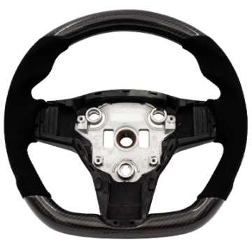 Picture of BLOX Racing Tesla Model 3 and Y Carbon-Alcantara Steering Wheel Black Stitching