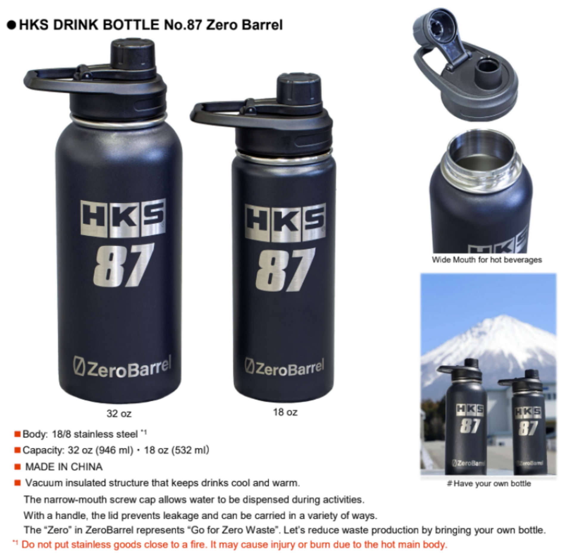 Picture of HKS Drink Bottle No- 87 Zero Barrel - 32oz