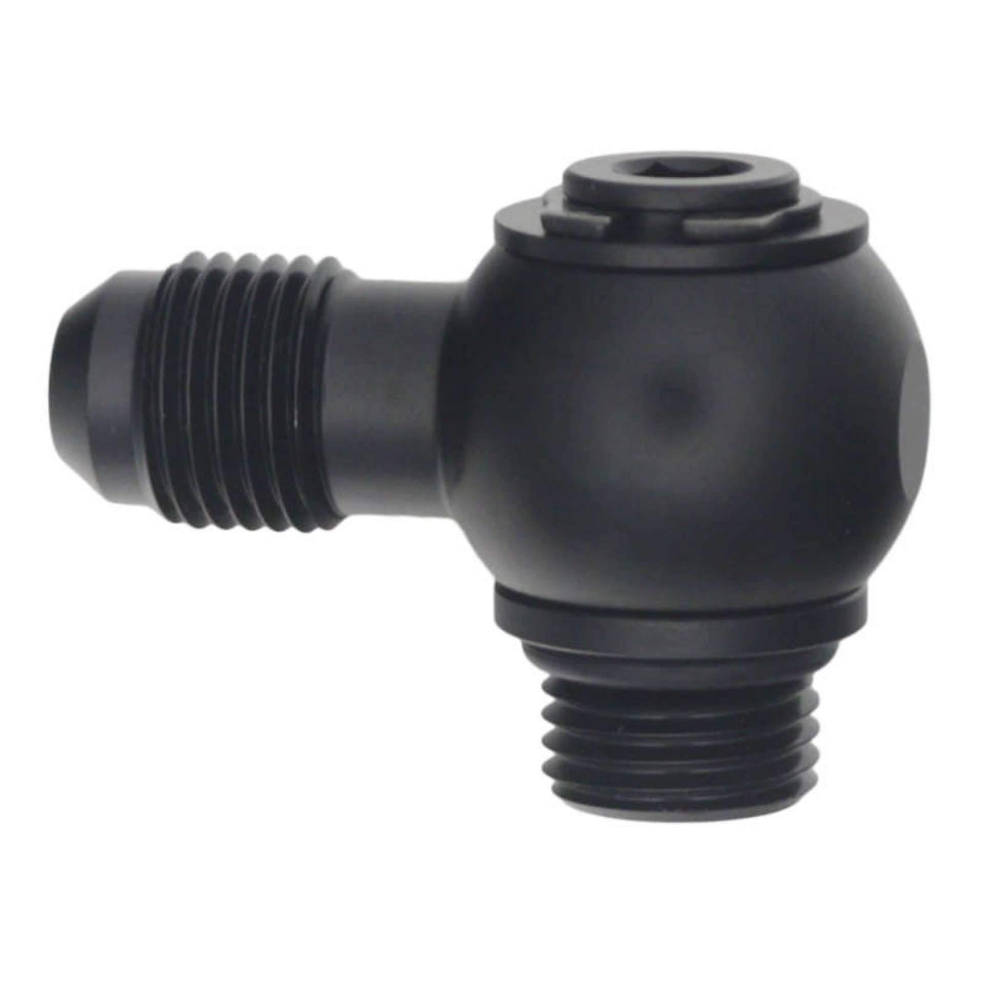 Picture of DeatschWerks 6AN ORB Male to 6AN Male Flare Low Profile 90-Degree Swivel - Anodized Matte Black