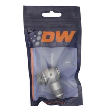 Picture of DeatschWerks 8AN ORB Male to 8AN Male Flare Low Profile 90-Degree Swivel - Anodized DW Titanium