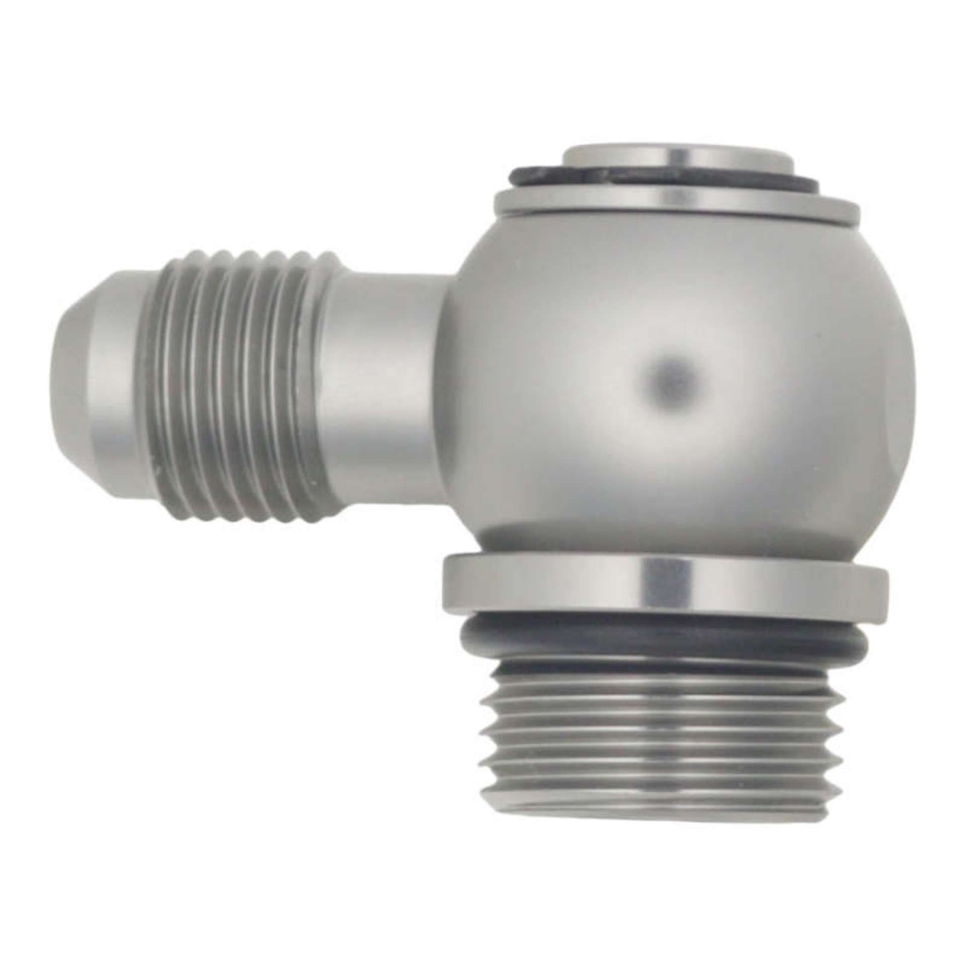 Picture of DeatschWerks 8AN ORB Male to 6AN Male Flare Low Profile 90-Degree Swivel - Anodized DW Titanium