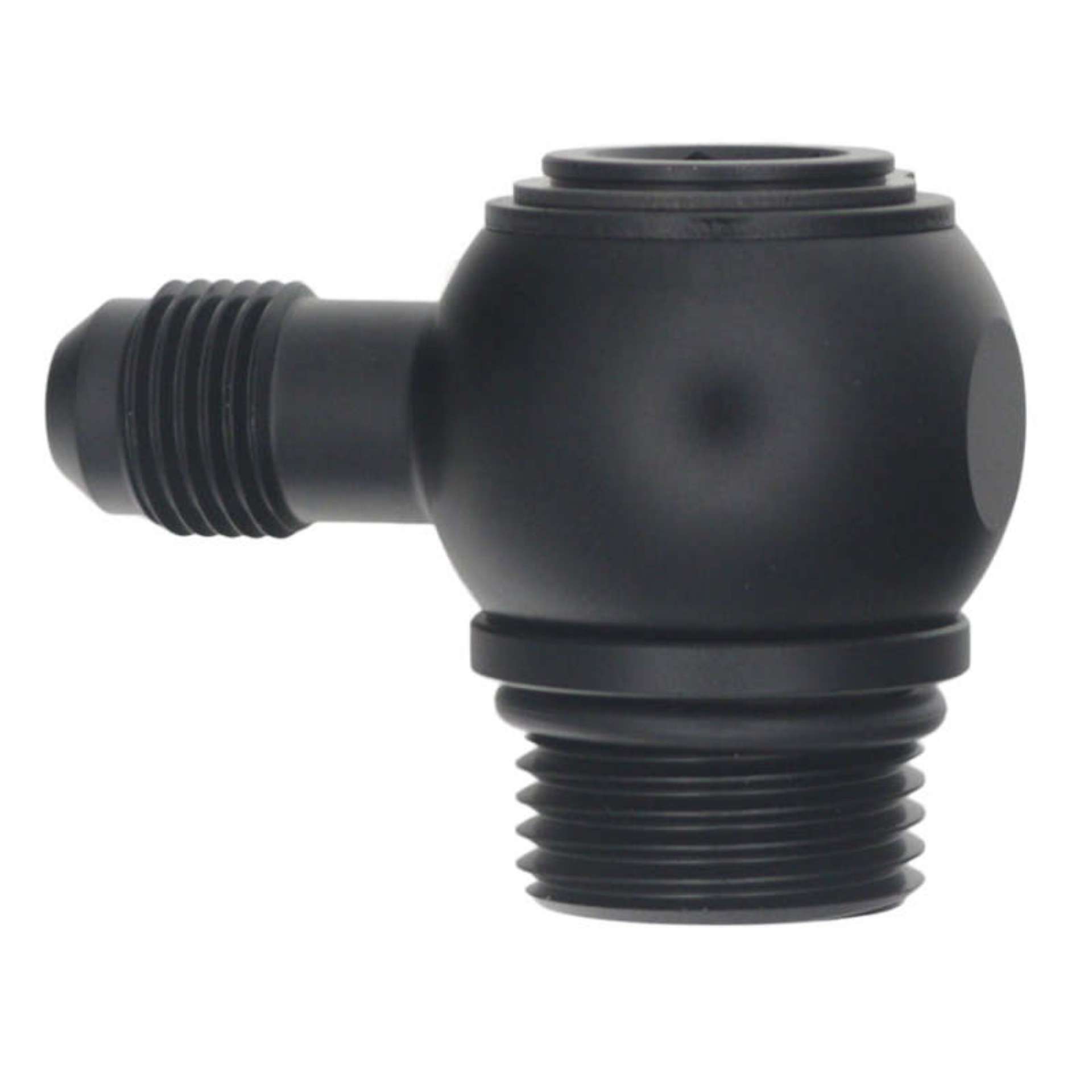 Picture of DeatschWerks 10AN ORB Male to 6AN Male Flare Low Profile 90-Degree Swivel - Anodized Matte Black