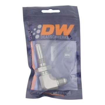 Picture of DeatschWerks 6AN Male Flare to 90-Degree 3-8in Single Hose Barb - Anodized DW Titanium