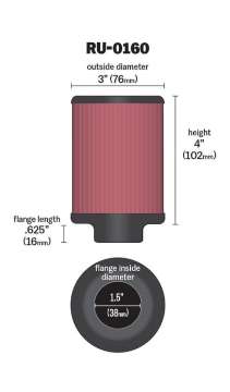 Picture of K&N Universal Rubber Filter 1 1-2in FLG 3in OD 4in Height