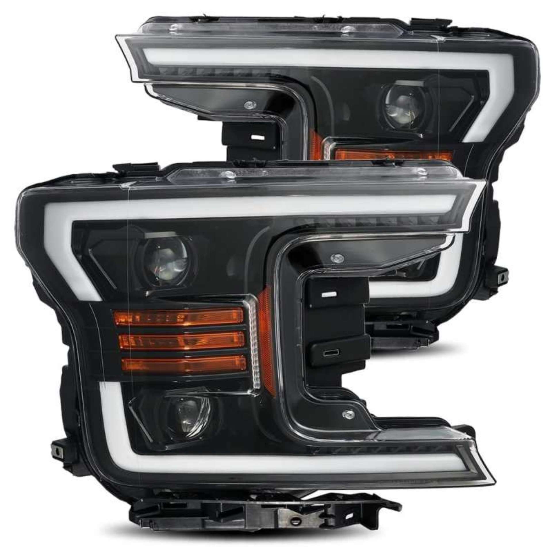 Picture of AlphaRex 18-20 Ford F-150 LUXX LED Proj Headlights Plank Style Jet Blk w-Activ Light-Seq Signal-DRL